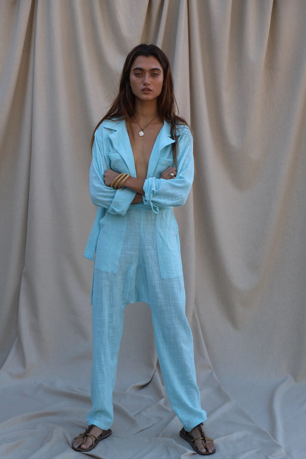 collared drop crotch jumpsuit with pockets