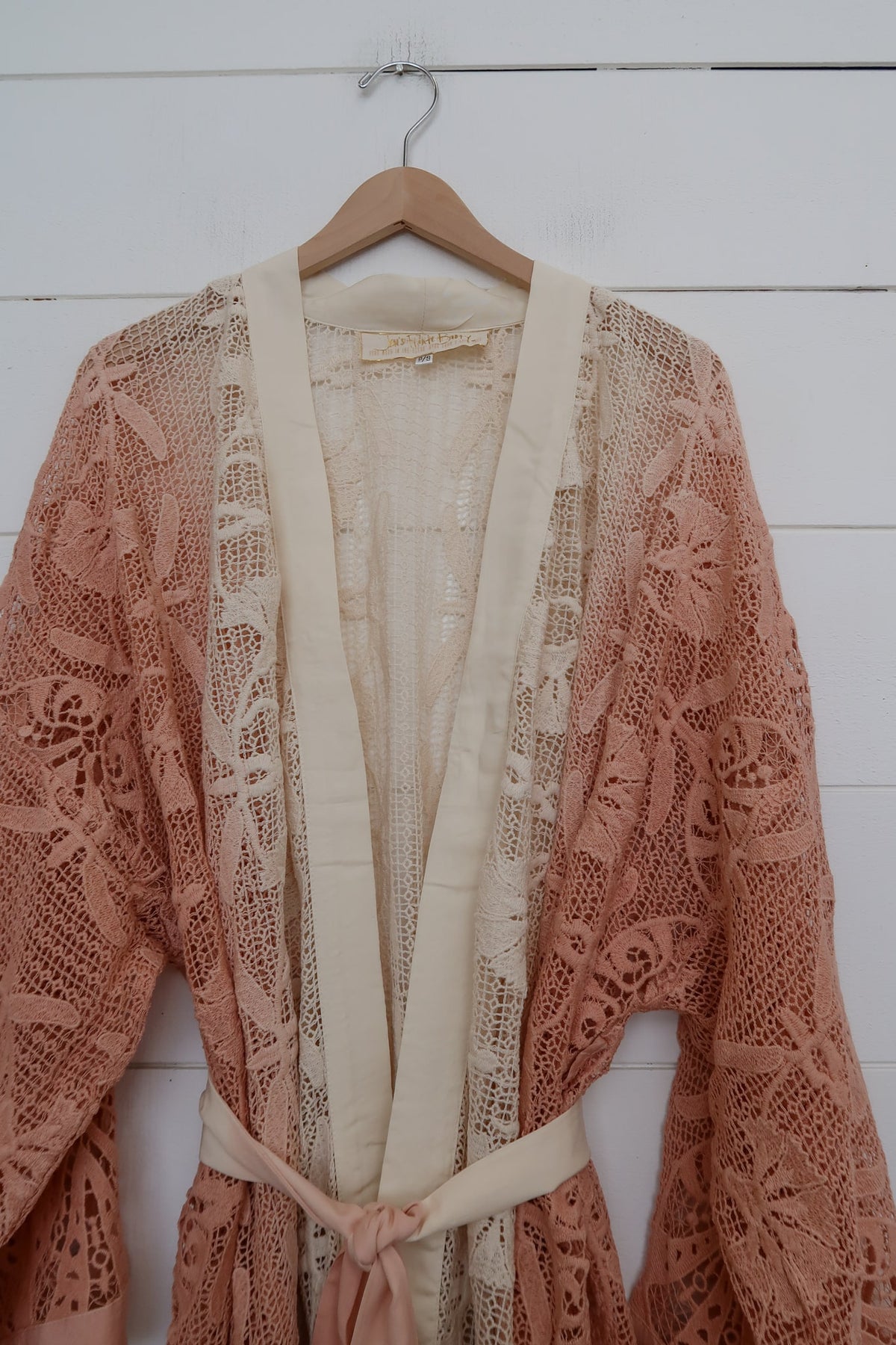 lace kimono in pink and natural